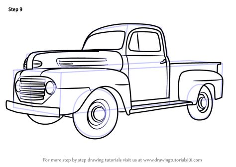 Learn How to Draw Vintage Truck v2 (Vintage) Step by Step : Drawing Tutorials Truck Drawing, Truck Crafts, Sketching Tips, Old Truck, Truck Paint, Vintage Drawing, Christmas Truck, Step Drawing, Vintage Truck