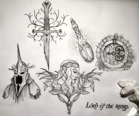 Favorite theme 🧙🏼‍♂️🧝🏼‍♀️#lotr Traditional Tattoo Flash, Tattoo Flash, The Rings, Lord Of The Rings, Traditional Tattoo, Tattoo Ideas, Flash, Tattoos