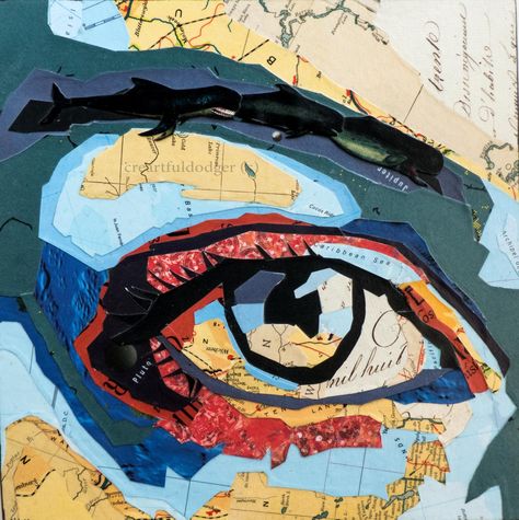 Mixed Media Collage Art, Media Collage Art, Face Collage, Magazine Collage, Collage Art Mixed Media, Dark Eyes, Blue Eye, Vintage Maps, Magazine Art