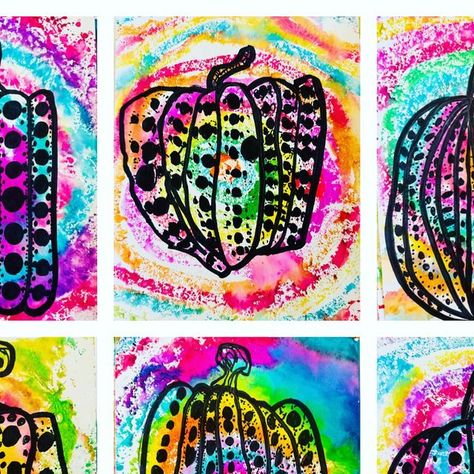 Katie Allain 🎨 on Instagram: "Finally finished up our tinfoil tie dye polka dot pumpkins!" Tie Dye Pumpkin, Polka Dot Pumpkin, 2nd Grade Art, Dot Markers, Tin Foil, Fall Art, Pumpkin Art, Autumn Art, 2nd Grade