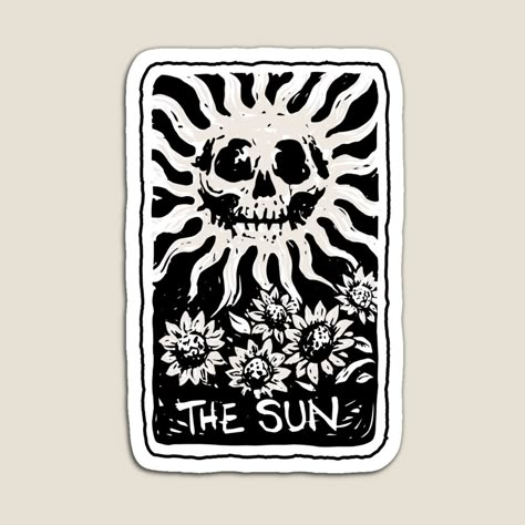 Get my art printed on awesome products. Support me at Redbubble #RBandME: https://www.redbubble.com/i/magnet/The-Sun-Skeleton-Tarot-Card-by-jodotodesign/135947582.TBCTK?asc=u Tarot Card Sun Tattoo, Tarot Pottery, Bedrooms Posters, The Sun Tarot Card Tattoo, The Sun Tarot Card Art, Sun Tarot Card Tattoo, Tarot Cards Sun, Skeleton Tarot Cards, Tarot The Sun