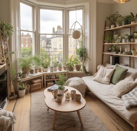 Cozy Plant House Aesthetic, Cozy Botanical Living Room, Natural Maximalist Decor, Nature Themed Apartment, Earthy Glam Living Room, Book And Plant Room, Cozy Living Room Plants, Boho House Inspo, Cozy Plant Living Room