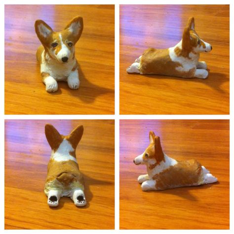 Clay Chickens Sculpture, Corgi Clay Sculpture, Polymer Clay Corgi, Corgi Sculpture, Corgi Clay, Polymer Clay Dogs, Corgi Figurine, Corgi Ceramic, Miniature Corgi