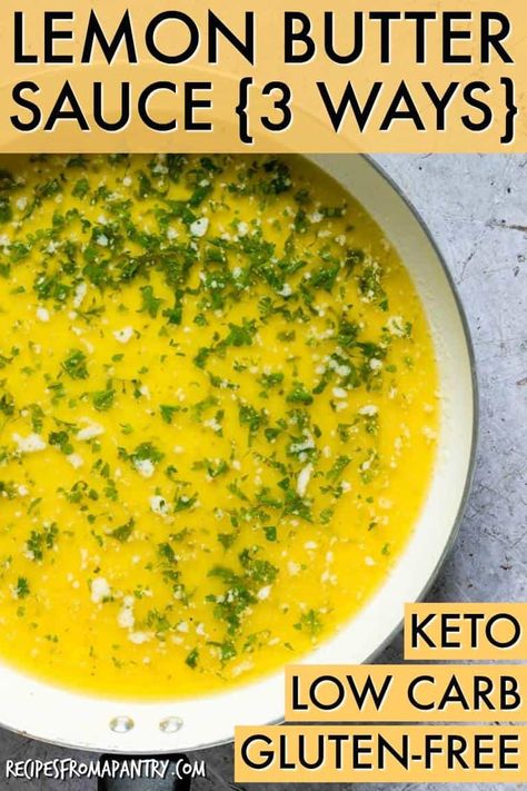 Are you ready for the BEST Lemon Butter Sauce recipe ever? How about THREE of the best lemon butter sauce recipes? These delicious sauces are super versatile and taste amazing on everything from chicken and fish to pasta and vegetables. Plus you can make them in just 5 minutes! #lemonbuttersauce #lemongarlicbuttersauce #lemonbuttersauceforfish #chillibutter #buttersauceforpasta #saucerecipe #sauces #lemon #butter Butter Sauce Recipes, Butter Sauce For Pasta, Sauce For Vegetables, Delicious Sauces, Best Sauce Recipe, Lemon Garlic Butter Sauce, Recipe Sauce, Lemon Butter Chicken, Lemon Butter Sauce