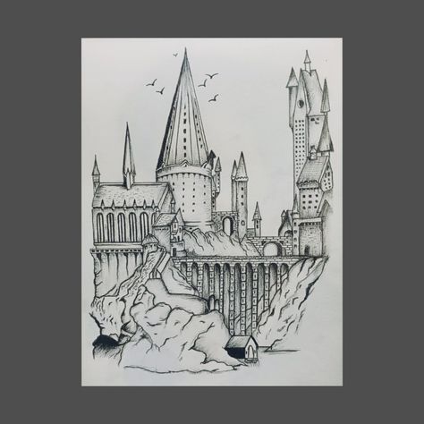 Hogwarts Outline Drawing, Harry Potter Creatures Drawing, Hogwarts Sketch Castle, Hogwarts Crest Drawing, Gryffindor Drawing, Harry Potter Zeichnung, Hogwarts Castle Drawing, Hogwarts Sketch, Hogwarts Drawing