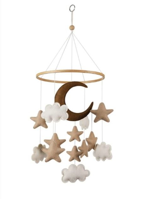 Moon and star mobile for nursery. Modern Boho Nursery, Mobile For Crib, Brown Moon, Crib Decoration, Modern Crib, Baby Mobiles, Boys Crib, Nursery Decor Neutral, Boho Nursery Decor