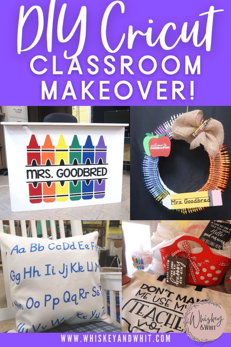 DIY Kindergarten Classroom Makeover + Surprising My Mom! 🍎 Easy Cricut Projects Explore & Maker - Whiskey & Whit Cricut Projects For The Classroom, Kindergarten Cricut Projects, Cricut Projects For School, Classroom Decor With Cricut, Cricut Kindergarten Classroom Ideas, Teacher Cricut Projects Classroom, Cricut Classroom Projects, Cricut Projects For Classroom, Cricut Mom Projects