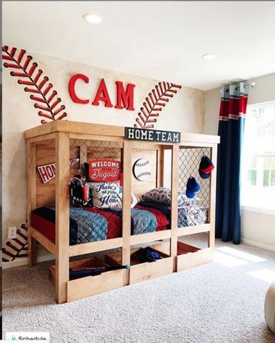 Baseball Bedroom Ideas, Boys Baseball Bedroom, Baseball Bedroom Decor, Baseball Themed Bedroom, Baseball Theme Room, Baseball Room Decor, Sports Room Boys, Boy Sports Bedroom, Boy Room Themes