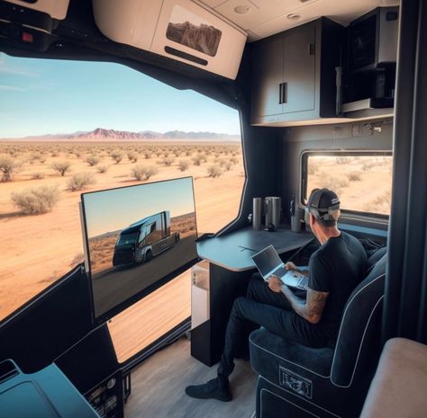 Semi Interior, Electric Rv, Custom Tesla, Apocalyptic Car, Tesla Semi Truck, Electric Car Design, Kombi Motorhome, Camper Truck, Bali Baby