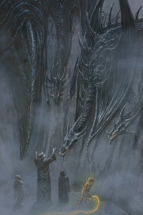 Morgoth Summons the Winged Dragons by https://www.deviantart.com/kiprasmussen on @DeviantArt Dark Powers, Melkor Morgoth, The Silmarillion, John Howe, Middle Earth Art, Tolkien Art, Lotr Art, Cool Dragons, Dragon Wings