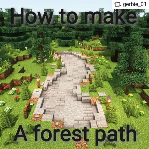 Minecraft Forest Path Ideas, Woodsy Minecraft Builds, Cottage Core Minecraft Path, Minecraft Houses Forest, Minecraft Stone Pathway, Dark Forest Minecraft, Minecraft Moss House Ideas, Minecraft Stone Path Ideas, Spruce Path Minecraft