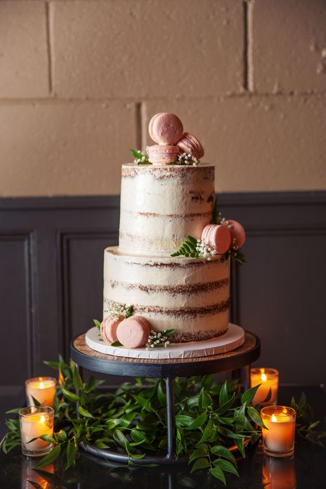 Engagement Party Cake, Pink Macarons, Wedding Macarons, Two Tier Cake, Pink Wedding Cake, Themed Wedding Cakes, Wedding Cake Rustic, Engagement Cakes