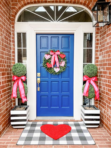 Valentine's Day Front Porch Decorations Modern Valentines, Plain Wreaths, Christmas Bead Garland, Pagoda Lanterns, Valentine's Day Decorations, Porch Decorations, Valentines Day Decor, Little Christmas Trees, White Planters