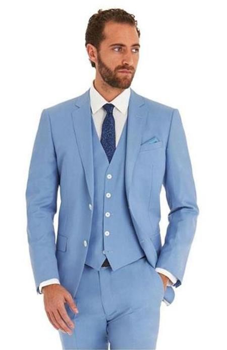 Mens Sky Baby Blue Powder Blue ~ Ocean Single Breated 2 Button Suit Men's Tuxedo Wedding, Blue Groom, Terno Slim Fit, Terno Slim, Light Blue Suit, Blue Suit Men, Blue Lounge, Blue Suit Wedding, Suits Men Business