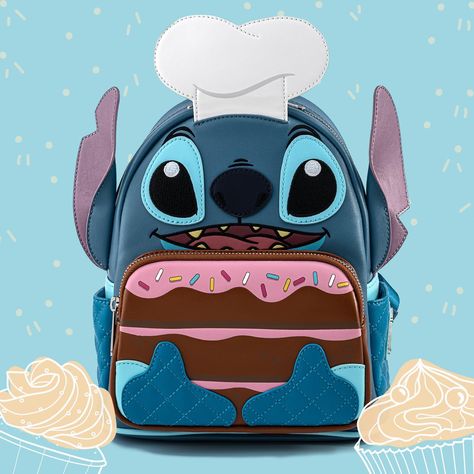 Stitch Is Baking Up Something SWEET On This New Disney Merch! | the disney food blog Disney Bags Backpacks, Leather Applique, Lilo And Stitch Quotes, Stitch Backpack, Stitch Toy, Lilo And Stitch Drawings, Cute Mini Backpacks, Stitch Clothes, Loungefly Bag