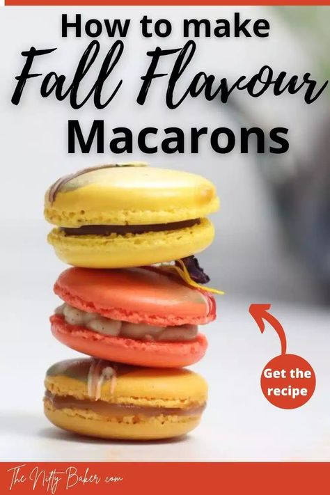 Autumn Macaron Recipe – The Nifty Baker Themed Macarons, Salted Caramel Macarons, Caramel Macarons, French Macarons Recipe, Macarons Recipe, Macarons Macaroons, Milk Chocolate Ganache, Spiced Chocolate, Macaron Cookies