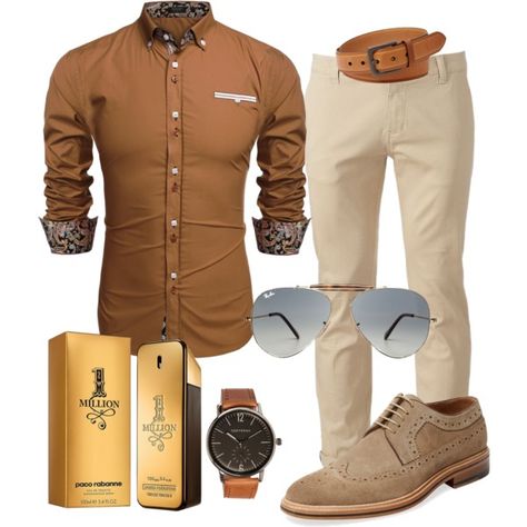 100%mens by alice-fortuna on Polyvore featuring polyvore, Chor, Modern Fiction, TOKYObay, Ray-Ban, FOSSIL, Paco Rabanne, men's fashion, menswear and clothing Tan Mens Outfits, Construction Fashion, Mens Casual Outfits Summer, Men Stylish Dress, Fashion Suits For Men, Cooler Look, Mens Fashion Casual Outfits, Stylish Mens Outfits, Men Style Tips