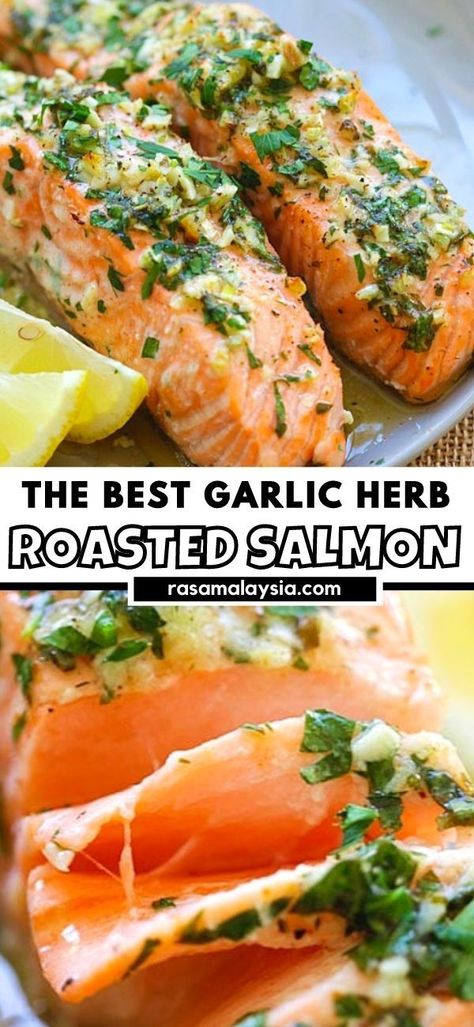 Garlic Butter Salmon And Asparagus, Citrus Herb Salmon, Pan Roasted Salmon Recipes, Roasted Salmon Oven, Herb Butter Salmon, Garlic Herb Salmon, Garlic Parmesan Salmon, Lemon Herb Salmon, Herbed Salmon