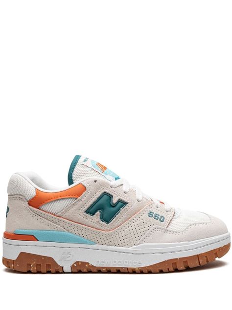 off-white/green/orange leather mesh panelling logo patch to the side round toe front lace-up fastening branded heel counter flat rubber sole These styles are supplied by a premium sneaker marketplace. Stocking only the most sought-after footwear, they source and curate some of the most hard to find sneakers from around the world. Fun Nikes, New Balance Shoes Colorful, Womens Trendy Shoes, Fun Sneakers For Women, New Items, Fun Sneakers, Must Have Shoes For Women Sneakers, Sneaker Design, New Balances