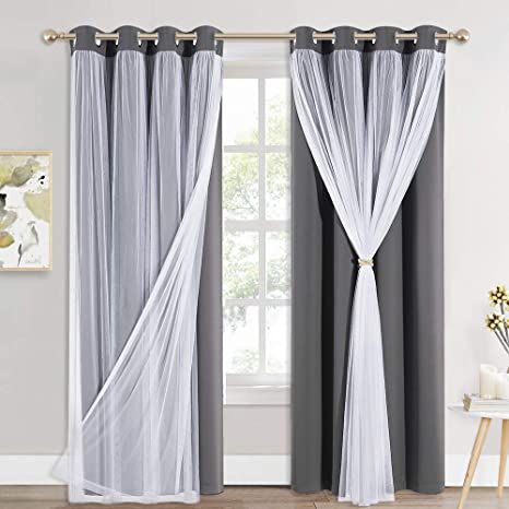 Window Coverings Blackout, Voile Panels, Window Sheers, Layered Curtains, White Sheer Curtains, Voile Curtains, Modern Window, Insulated Curtains, Black Curtains