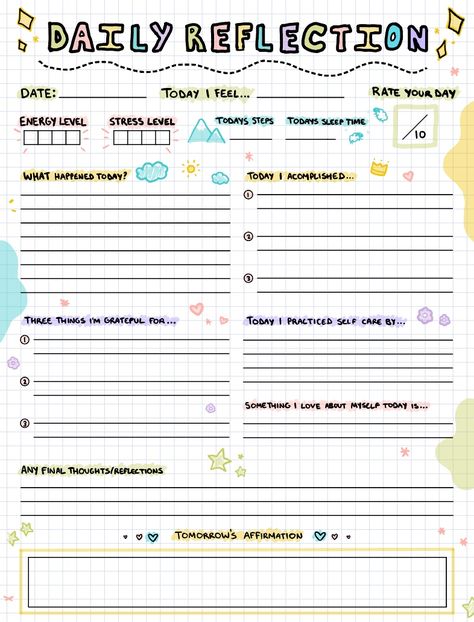 Daily Reflection - Notability Gallery Bujo Reflection Page, Goodnotes Journaling, Bujo Daily, Bujo Templates, Ipad Templates, Daily Journal Template, Business Planner Printables, Revision Planner, Notability Notes