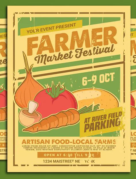 Farmers Market Flyer, Festival Flyer Design, Brochure Design Layouts, Farmer Market, Custom Flyers, Festival Flyer, Artisan Food, Flyer Design Templates, Ui Inspiration