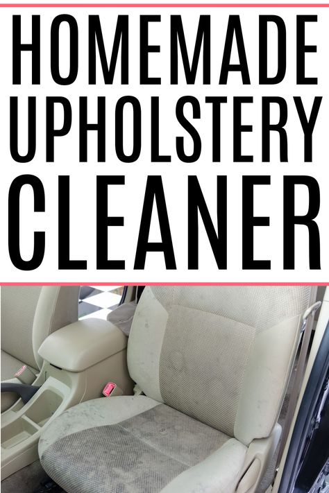 Dealing with stained upholstery? Check out this easy DIY upholstery cleaner. It works great on car seats, couches, and dining room chairs. Steam Cleaning Upholstery, Homemade Upholstery Cleaner For Machine, Sofa Cleaner Diy, Diy Upholstery Cleaner For Machine, Upolstry Chairs Cleaning, Diy Car Seat Cleaner, Car Upholstery Cleaner Diy, Homemade Upholstery Cleaner, Diy Upholstery Cleaner