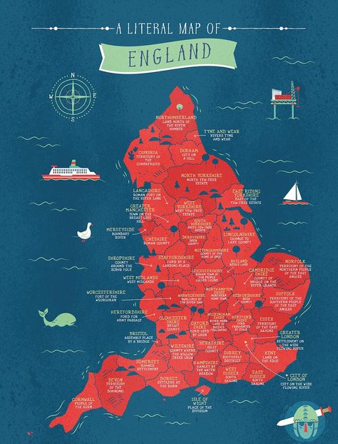 Fascinating maps reveal the literal translation of every county in the UK Yorkshire Towns, Saxon History, Map Of England, Map Of Great Britain, Interesting Maps, Map Of Britain, Counties Of England, England Map, Roman Britain