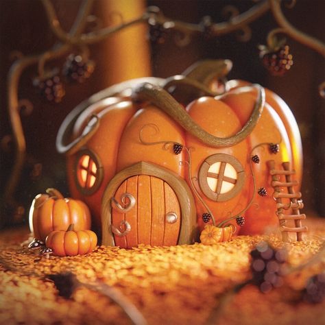 ArtStation - Pumpkin Cottage 🧡 Pumpkin Cottage, Retro Alarm Clock, Pumpkin House, Halloween 3d, Claw Machine, Small Pumpkins, Blender 3d, Pumpkin Decorating, Witch Hat