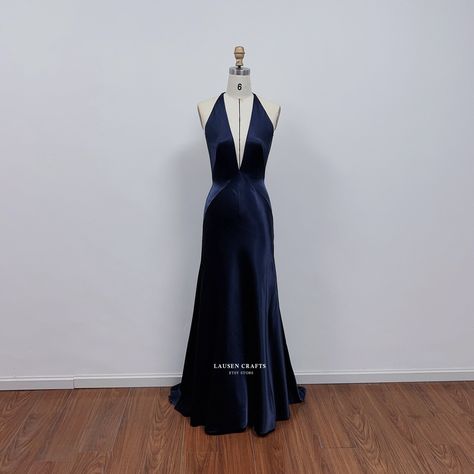 Navy Satin Prom Dress, Prom Dresses Dark Blue, Navy Prom Dress, Navy Satin Dress, Prom Dress Halter, Satin Formal Gown, Navy Blue Prom Dress, Paloma Dress, Dress Quinceanera