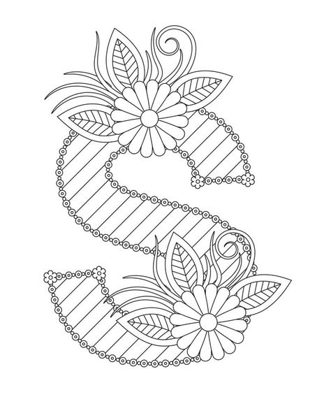 Alphabet coloring page with floral style. ABC coloring page - letter S Initial Coloring Pages, Letter S Coloring Page, Letter S With Flowers, Teen Coloring Pages, Fancy Letter S, Letters Coloring Pages, Letter Coloring Pages, Fall Coloring Sheets, Letter A Coloring Pages