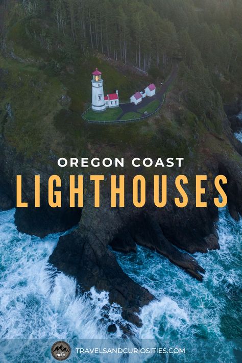 Explore the nine remaining Oregon coast lighthouses and discover the curious and sometimes haunted stories of these famous beacons of light. * Travels and Curiosities is a travel and photography website featuring unique and curious travel inspirations, travel guides, gear recommendations, photography tips, camping resources, and travel savings strategies. * oregon lighthouses | oregon lighthouse pictures | tillamook | oregon lighthouse map | oregon lighthouse road trip Oregon Lighthouses, Lighthouse Road Trip, Pch Roadtrip, Haunted Stories, Oregon Adventures, Unique Travel Destinations, Tillamook Oregon, Oregon Summer, Oregon Trip