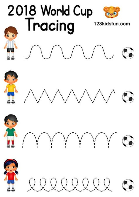 Sport Themed Crafts, Football Activity, Sports Activities For Kids, World Cup Kits, Football World Cup, Tracing Worksheets Preschool, Summer Preschool, Free Worksheets, World Cup 2018