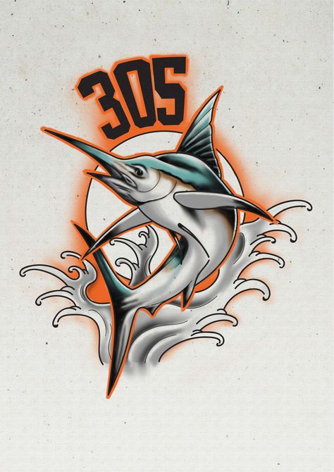 #305 #marlin #miami #tattoo #traditional #florida #kendall #color #bigfish #sea Miami Tattoo Ideas Men, Florida Tattoo Ideas For Men, 305 Tattoo, Florida Tattoo, Florida Tattoos, Magnolia Tattoo, Miami Tattoo, Tattoo Traditional, Terrapin