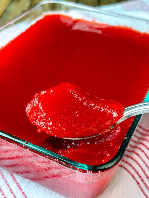 Spoon lifting sweet rosy applesauce jello above a dish full. Applesauce Jello Recipe, Red Hot Applesauce, Applesauce Jello, Keto Sauce, Lime Jello Salads, Cookie Salad, Jello Mold Recipes, Jello Recipe, Jello Dessert Recipes