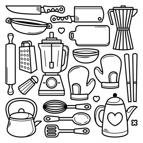 Kitchen Doodles Hand Drawn, Cooking Doodles, Kitchen Doodles, Doodles Easy, Paper Kitchen, Hand Drawn Doodles, Hand Drawn Logo Design, Sketch Note, Kitchen Drawing