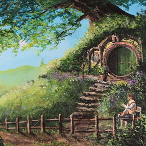 Collection of paintings that are based on JRR. Tolkien's fantastic universe of "Middle Earth" Middle Earth Painting, The Shire Art, Hobbit Quilt, Fantasy Doodles, English Cottagecore, Hobbit Art, Middle Earth Art, Lotr Art, Art Theory