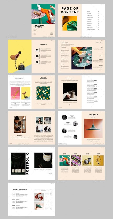 - A modern and stylish proposal template perfect for photographers to present their work and ideas to potential Creative Document Layout, Product Proposal Template, A4 Document Layout Design, Brand Design Proposal, Proposal Template Design Creative, Indesign Document Layout, Graphic Design Proposal Template, Event Booklet Design, Photography Proposal Template