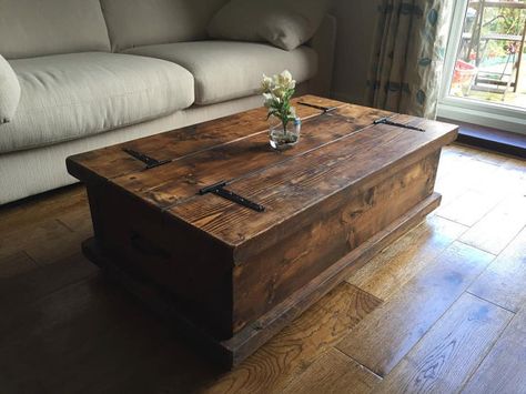 Handmade rustic coffee table made to measure. Hand crafted Here in the New forest we have our lovely bespoke coffee table. Being hand made Chest Coffee Table, Ottoman Coffee, Rustic Coffee Tables, Diy Coffee Table, Oak Stain, Cool Coffee Tables, Rustic Living, Pallet Wood, A Living Room