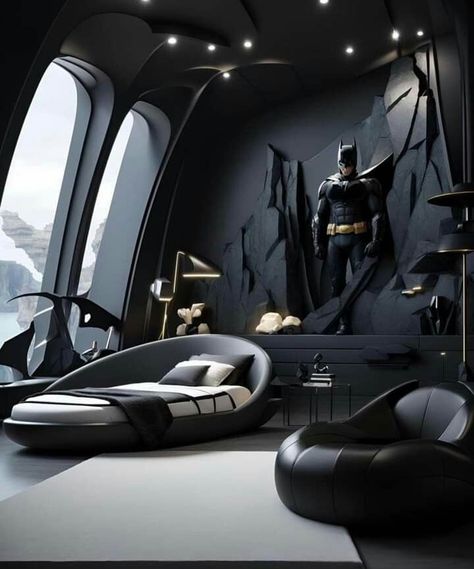 Original Beds, Batman Room Decor, Batman Bed, Weird Beds, Batman Bedroom, Batman Room, Architecture Photography Buildings, Luxury Kids Bedroom, Man Cave Furniture