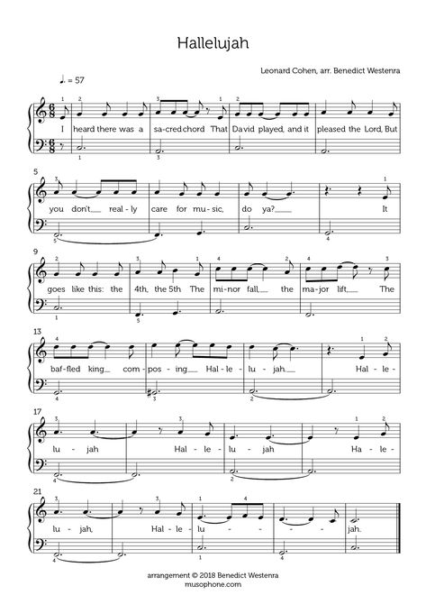 A beginner piano arrangement of the Leonard Cohen original of the song made famous by Jeff Buckley. I’ve included the lyrics as I think they help you remember the rhythm. Click the image belo… Hallelujah Piano Chords, Hallelujah Piano Sheet Music, Hallelujah Sheet Music, Piano Sheet Music Easy, Leonard Cohen Hallelujah, Sheet Music Easy, Beginner Piano, Easy Piano Sheet Music, Jeff Buckley