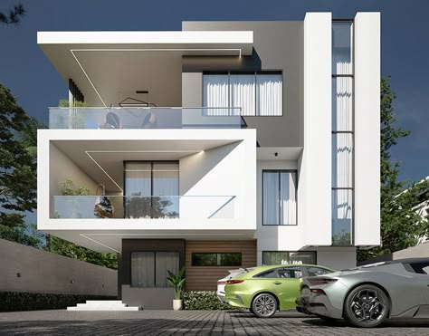 SMC RESIDENCE :: Behance Contemporary Duplex House Design, Modern House Front Design, Layout Plan Design, Apartment Building Exterior, 3d Elevation Design, Indian House Exterior, Contemporary Facade, Villas Design, Residence Elevation