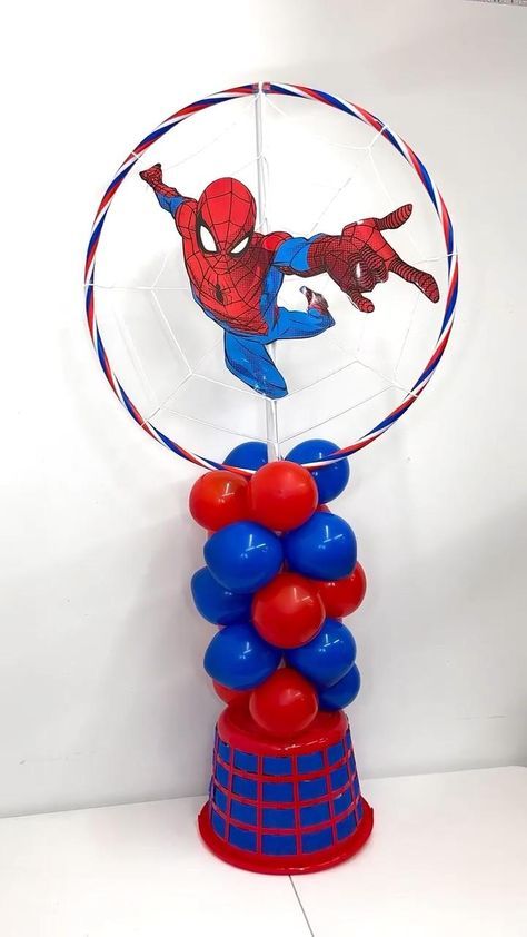 Dollar Tree Spiderman Party, Spiderman Centerpieces Diy, Spidey And His Amazing Friends Birthday Decorations Diy, Spiderman Party Centerpieces, Spiderman Table Centerpieces, Spider Man Centerpieces Birthdays, Spiderman Centerpiece Ideas, Spider Man Centerpieces, Spider Man Birthday Party Ideas