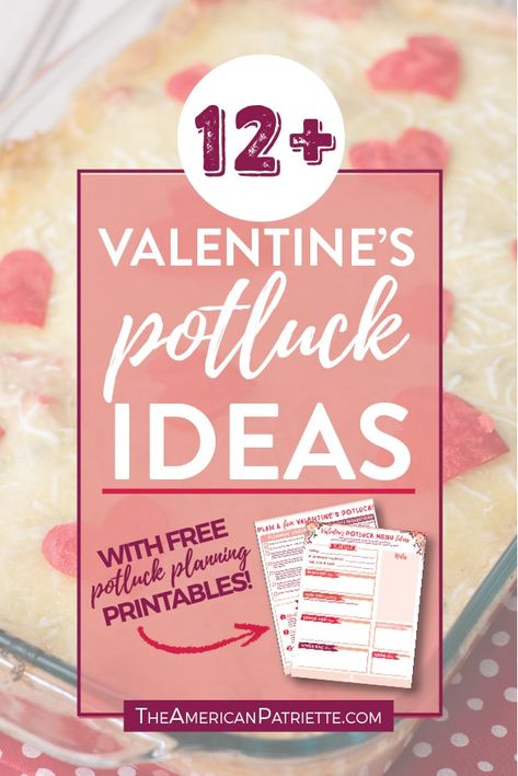 Fun Valentine's Day Potluck Theme Ideas - perfect for a Galentine's party or cozy dinner party with friends! #valentinesday #easyentertaining #casualdinnerparty Valentines Potluck Food, Valentines Day Potluck Ideas, February Potluck Theme, Galentines Party Church, Valentines Day Work Ideas, Valentines Day Potluck Ideas For Work, Valentines Potluck Ideas Food, Valentine Potluck Ideas, Valentine’s Day Potluck Ideas