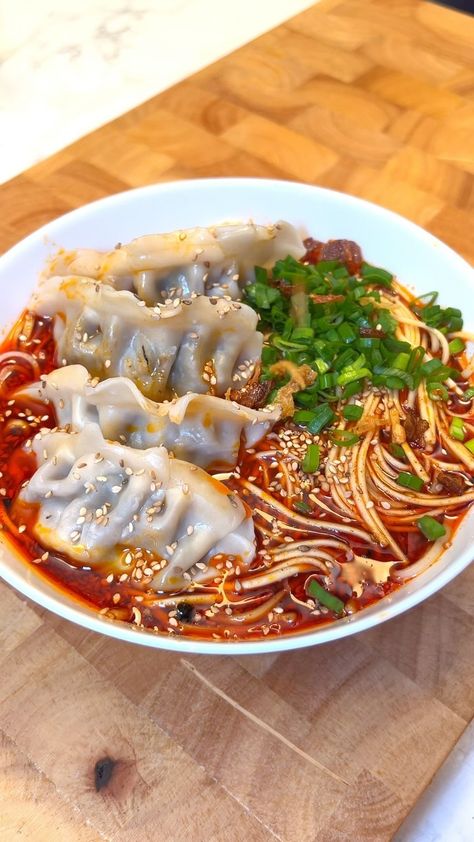 Quick and easy spicy dumpling & noodle soup – a bowl full of flavor with dumplings and noodles in a zesty broth. Perfect for a cozy… | Instagram Spicy Soup Dumplings, Dumpling And Noodle Soup, Noodle Soup With Dumplings, Noodles With Dumplings, Dumpling Noodle Soup, Dumplings Dinner, Dumplings And Noodles, Noodles And Dumplings, Dumplings Soup