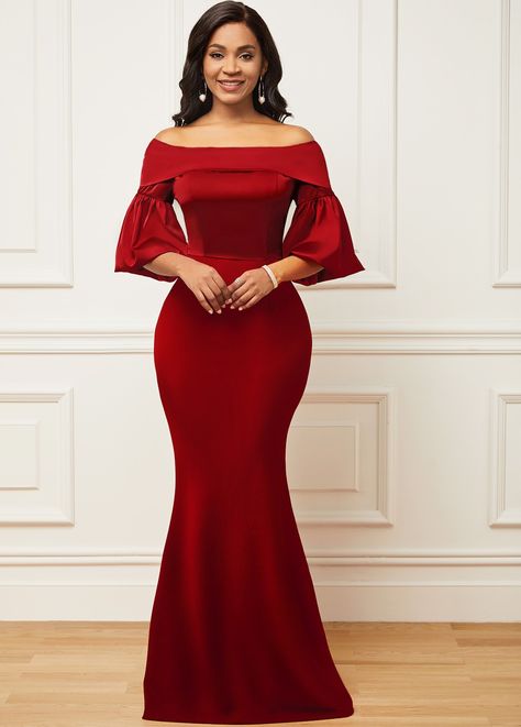 Christmas Red Dress Women, Red Long Dress Elegant, Red Dinner Dresses Classy Elegant, Red Evening Dresses Elegant, Wine Red Dresses Long, Wine Red Dresses, Red Dinner Dress, Dresses Comfortable, Red Off The Shoulder Dress