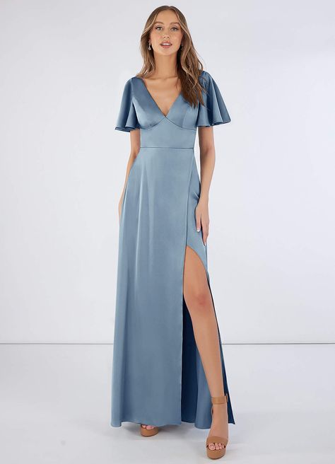 Azazie Lani Stretch Satin Dress Bridesmaid Dresses | Azazie Blue Bridesmaids Dress, Silk Bridesmaid Dresses, Maternity Bridesmaid Dresses, Stretch Satin Dress, Dusty Blue Bridesmaid Dresses, Bridesmaid Dressing Gowns, Blue Bridesmaid Dress, Modest Bridesmaid Dresses, Azazie Bridesmaid Dresses