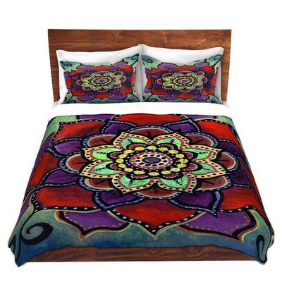 East Urban Home Ram Marie Cheung Lotus Mandala Duvet Cover Set Size: 1 King Duvet Cover + 2 King Shams Elegant Bedspreads, Hippie Bedding, Mandala Duvet Cover, Contemporary Duvet Covers, Green Duvet Covers, Sham Bedding, Lotus Mandala, Blue Duvet Cover, Luxury Bedding Sets