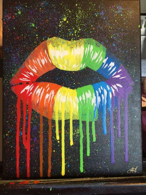 101 Easy Acrylic Painting Ideas for Beginners on Canvas | ACRYLIC PAINTING SCHOOL Trippy Lips Painting, Pride Acrylic Painting, Pride Canvas Painting, Lgbtq Paintings Canvas, Pride Paintings Canvas, Lip Painting Canvases Easy, Rainbow Painting Canvases, Pride Paintings Ideas, Lgbtq Crafts