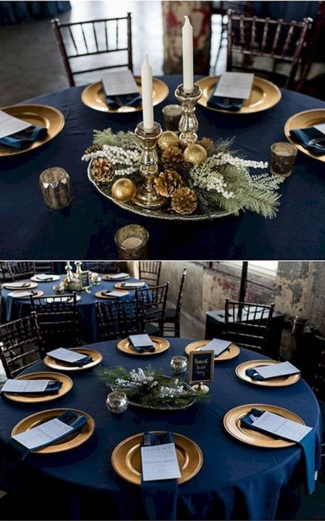 Navy Blue And Gold 50th Birthday, Navy Blue And Gold Wedding Reception, Navy And Gold Table Decor, Navy Blue Table Cloth Wedding, Navy Blue And Brown Wedding, Navy Blue Table Decor, Navy Blue Wedding Table, Rustic Navy Blue Wedding, Navy Blue Wedding Decorations